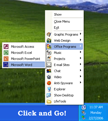 Life Tools Custom Systray Menu. Organize Favorite Files Folders and Websites Life Tools Menu !